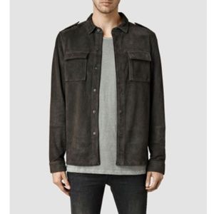 All Saints Dover Leather Shirt in Anthracite